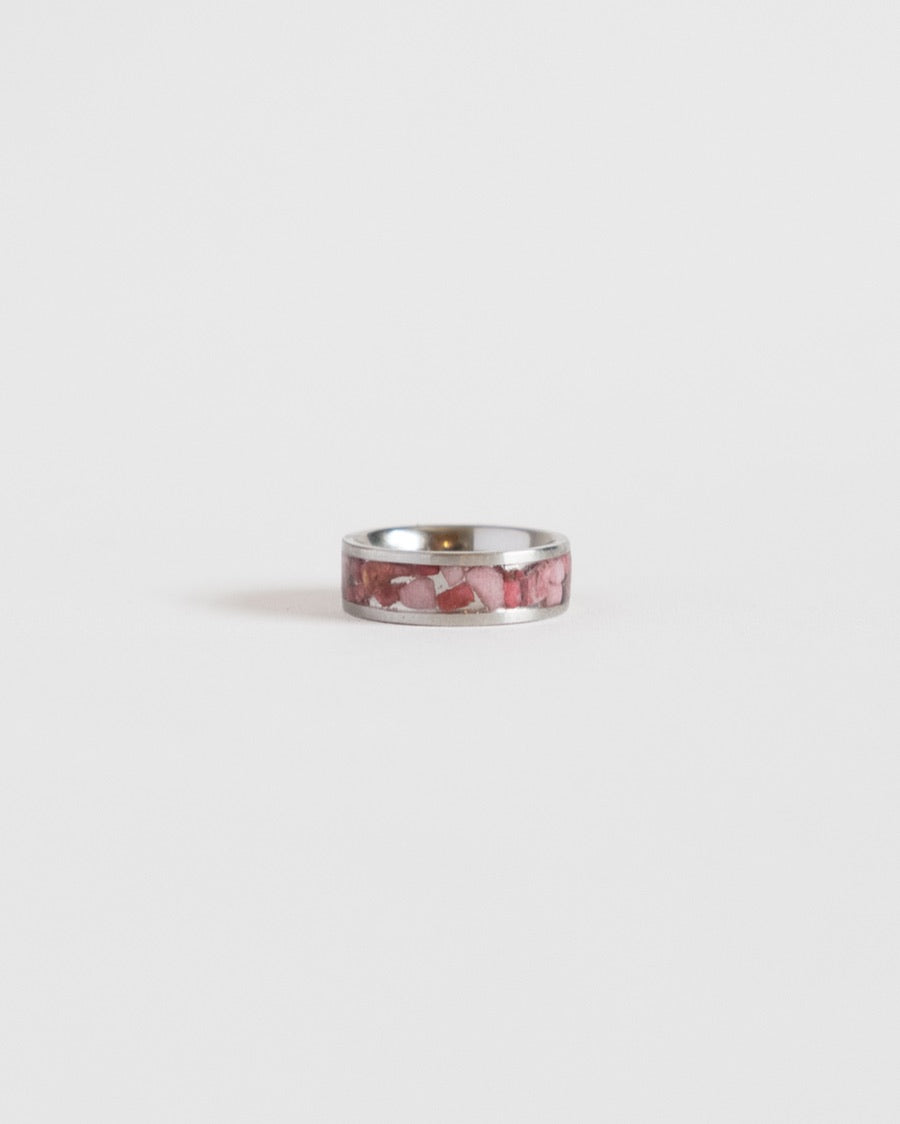 Rhodochrosite - Stainless Steel Inlay Ring